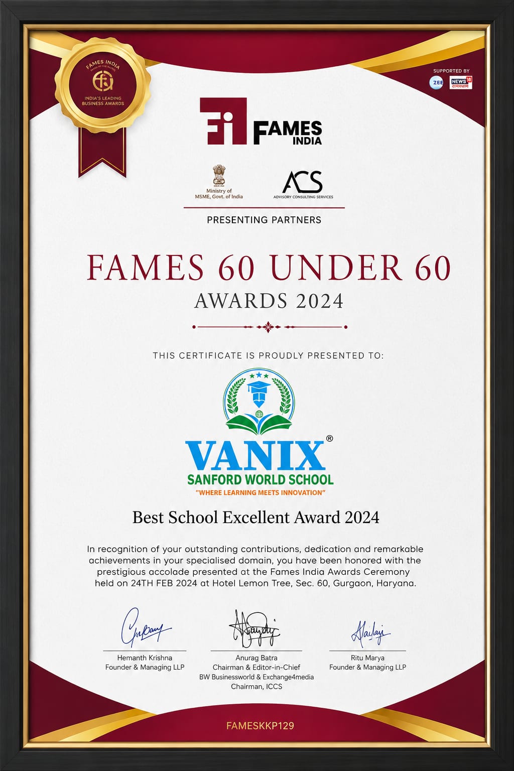 Fames 60 Under 60 Award